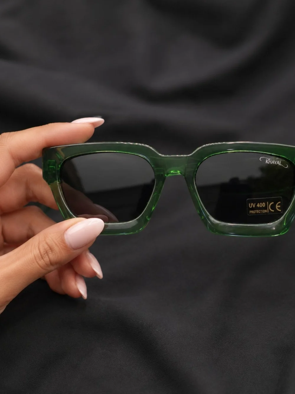 KHAYAL Green Square Frame Sunglasses - Translucent Emerald